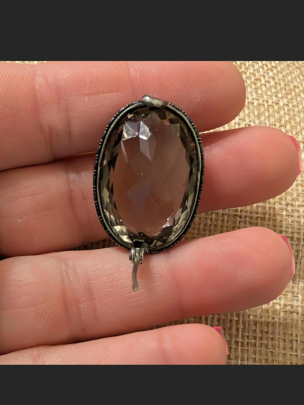 Antique Victorian Brooch, Smoky Quartz, Sterling Silver, Edwardian Rock Crystal